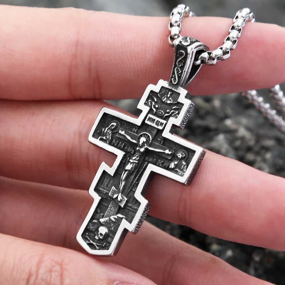 Cross Jesus Steel Pendant 316L Gothic Religious