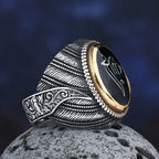 New Design 316L Stainless Steel Tone Saudi Star Ring With Black Stone Mysterious Exaggerated Men Ring Jewelry For Boyfriend Gift