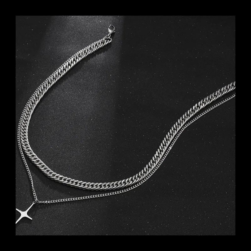 Double Cuban Chain Necklace — Stainless