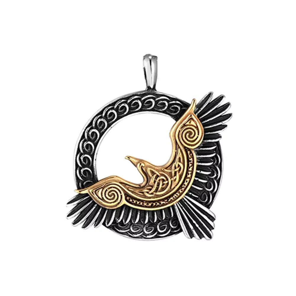 Vintage Viking Raven Pendant Necklace Nordic Circular Hollow Amulet For Men Women Daily Punk Casual Fashion Jewelry Accessories
