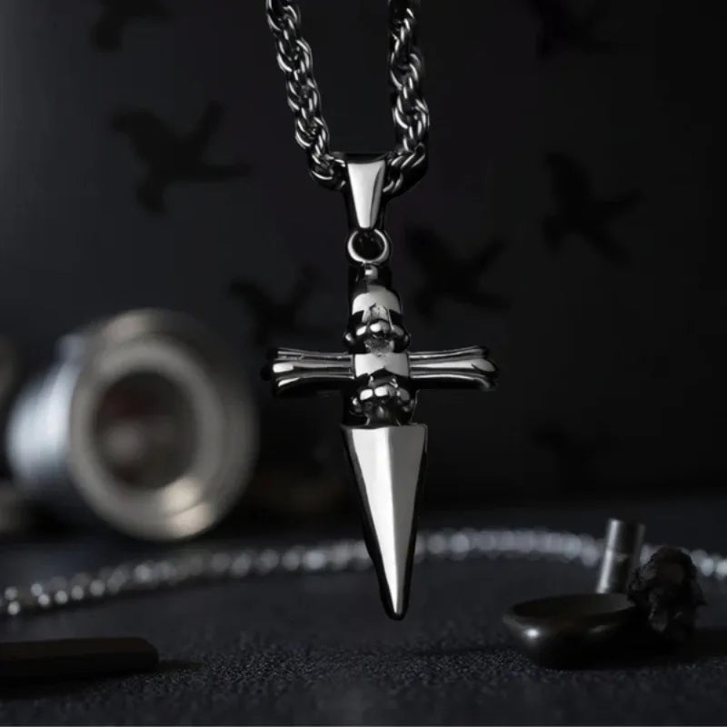 Punk Cross Pendant Necklace for Men — Stainless Steel Chain