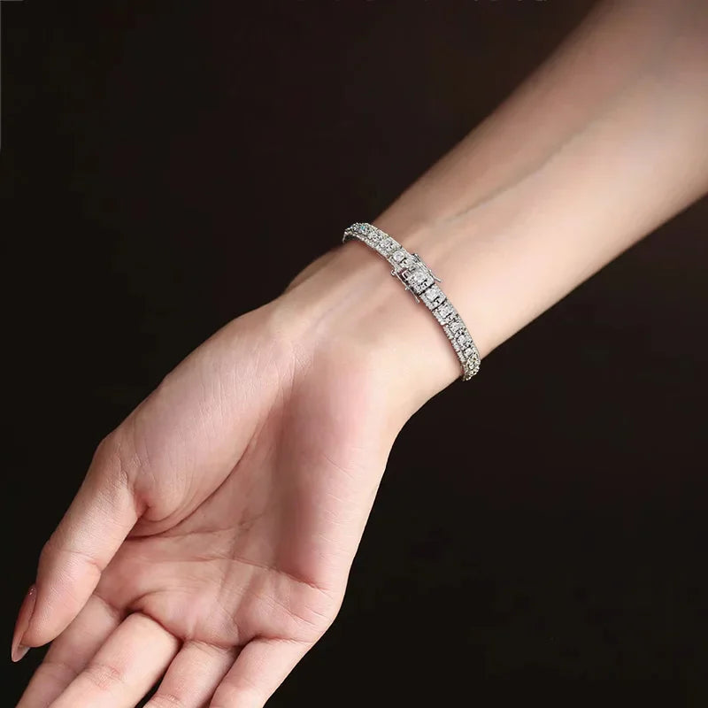 6mm Wide Cuban Link D Color VVS1 Moissanite Tennis Bracelet GRA Certified Pass Diamond Tester S925 Sterling Silver 18K