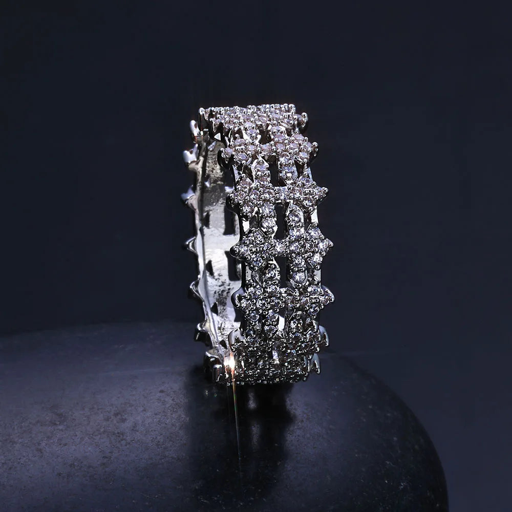 Cross Iced Out Cuban Ring Stainless Steel