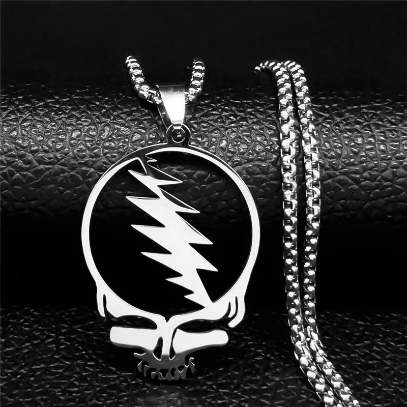 2024 New fashion punk rock band Grateful Dead Skull stainless steel necklace personality alphanulose collarbone chain
