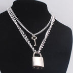 Punk Solid Stainless Steel Chain Oversized Padlock Necklace Women Mens Unisex Chunky Heavy Lock Key Necklace Handmade Jewelry