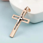 Fashion Double Cross Pendant Jesus Necklace for Men Boy Stainless Steel 24Inch Chain Link Necklaces Male Religious