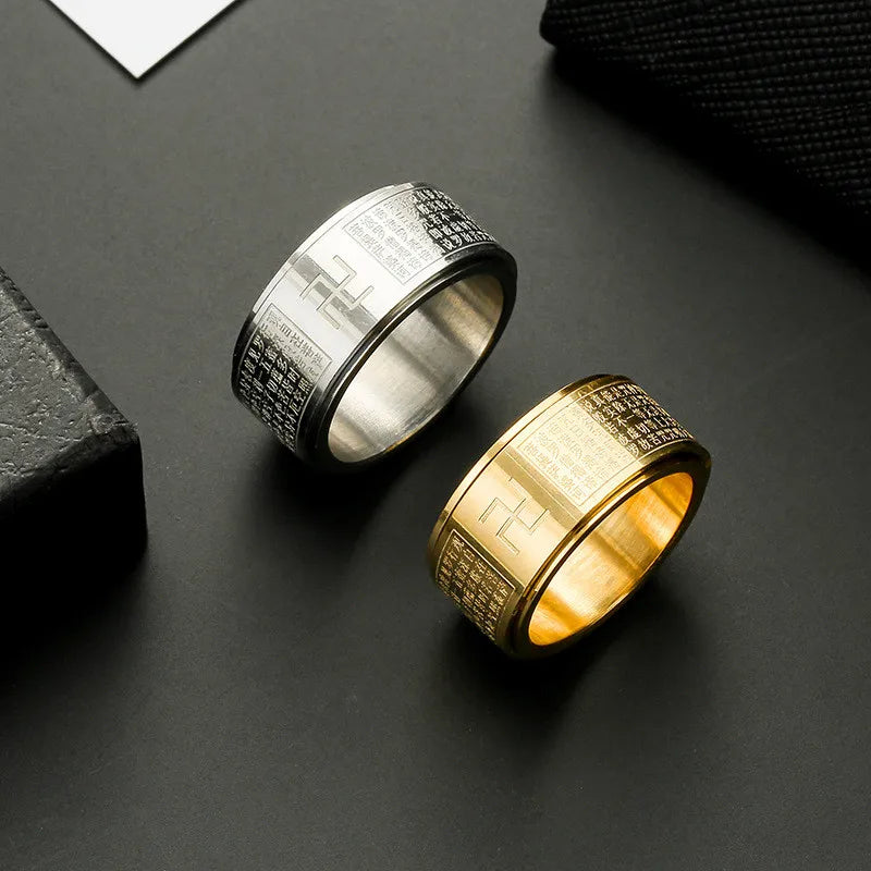 Stainless Steel Heart Spinner Ring Buddhism