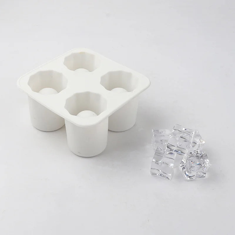 Silicone Ice Cube Mold Four Hole Press Ice Block Maker Creative Round Cup Shape Ice Molds for Whiskey Beer Bar Kitchen