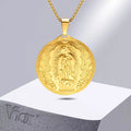 Vnox Gold Color Virgin Mary Pendant Necklaces for Men Women,Stainless Steel Metal Mother Mary Collar Religious Gifts