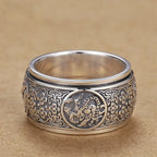 Classic Style Rotatable/Four Great Divine Beast Domineering 925 Silver Mens Rings Vintage Wide Ring Exquisite Charm