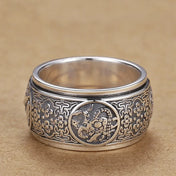 Silver-Tone Rotatable Four Divine Beast Wide Ring