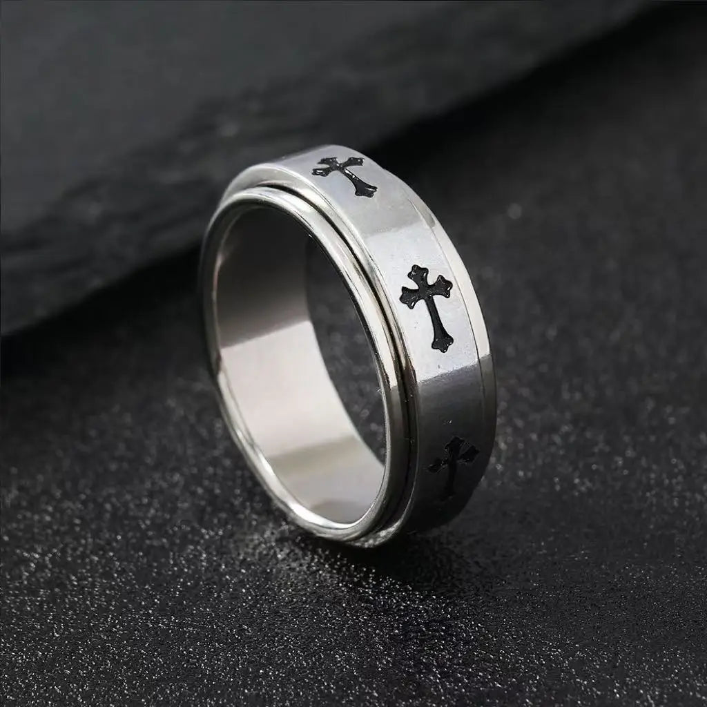 Cross Steel Ring 316L Rotating Finger
