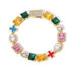 Iced Out Gemstone Necklace Stainless Steel Multi