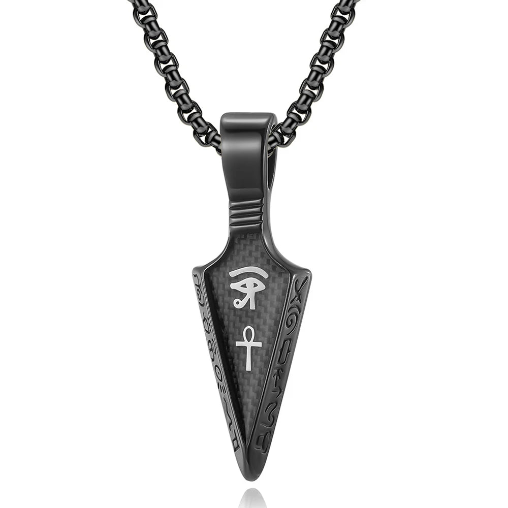 Men's Stainless Steel Ankh Cross Spearhead Pendant Necklaces Fashion Vintage Eye of Horus Necklace Punk Amulet Jewelry