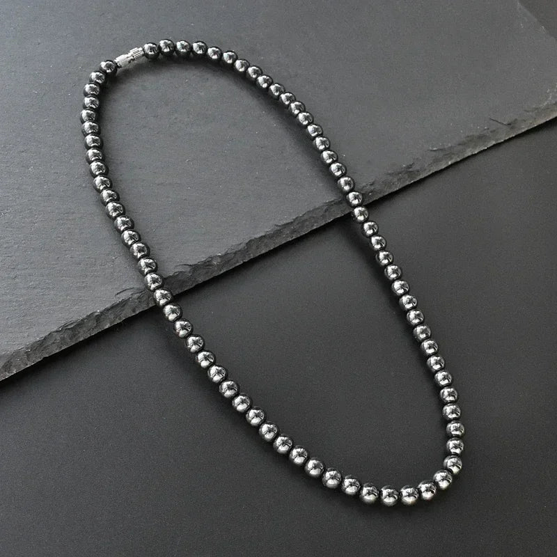 6mm Hematite Obsidian Black Beads Necklaces Men Fashion Triple Protection Necklaces Women for Magnetic Health Protection Jewelry