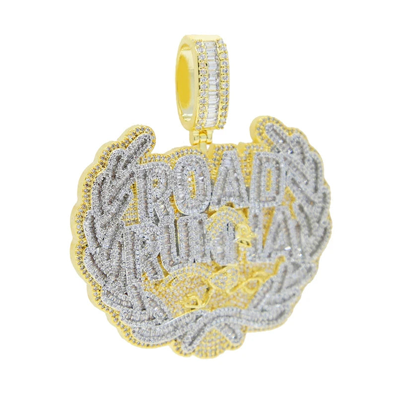 New Iced Out Bling CZ Letter Cross Pendant Necklace Various Design 5A Zircon Two Tone Color Badge Charm Men's Hip Hop