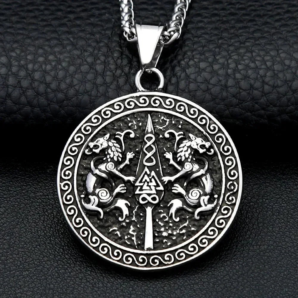 Nordic Double Wolf Pendant Necklace — Stainless Steel