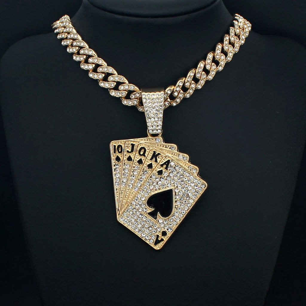 Iced Out Poker Card Cuban Pendant — Gold