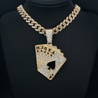 Iced Out Poker Card Cuban Pendant — Gold
