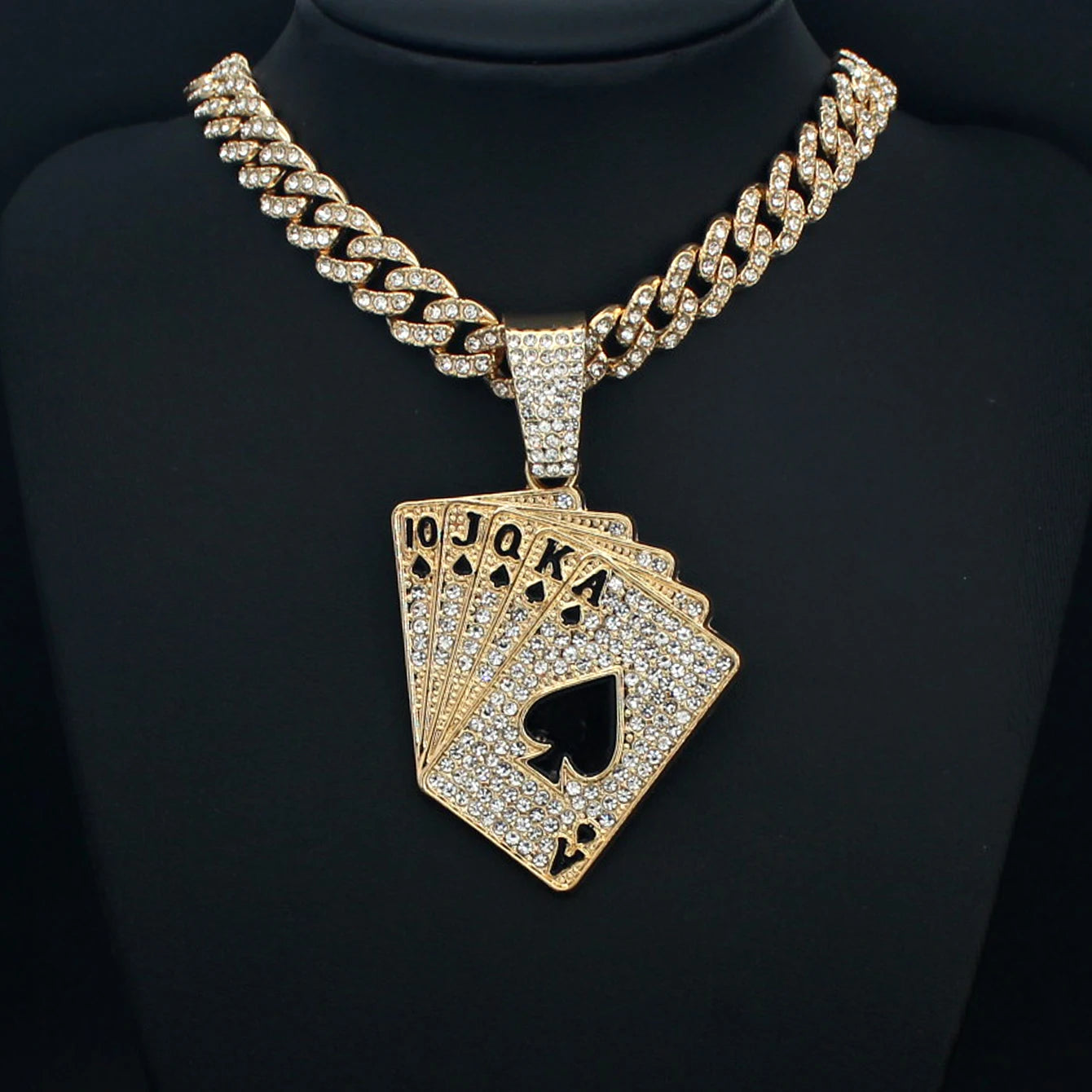 Iced Out Poker Card Cuban Pendant — Gold