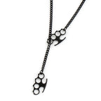 Hip Hop Stainless Steel Knuckles Necklace Black Y‑Shape Chain Knuckle Duster Necklace for Men Women Punk Streetwear