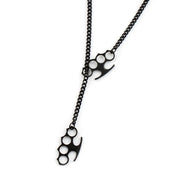 Hip Hop Stainless Steel Knuckles Necklace Black Y‑Shape Chain Knuckle Duster Necklace for Men Women Punk Streetwear