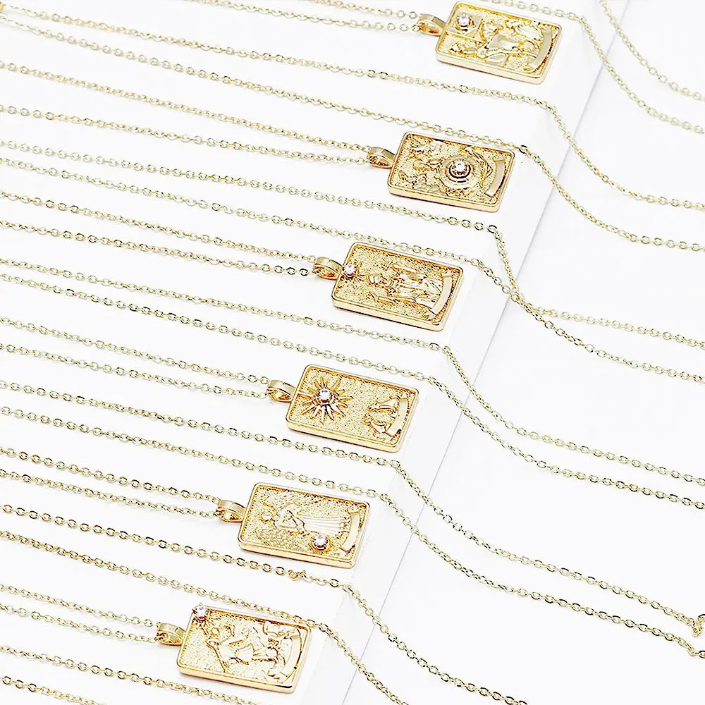 Double Sided Original Tarot Cards Necklace Tarot Moon Cigano Divination Zircon Necklace Wheel of Fortune Star Death