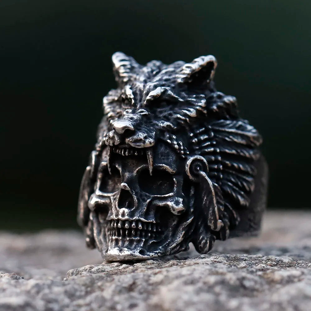 Viking Skull Wolf Head Ring — Stainless Steel
