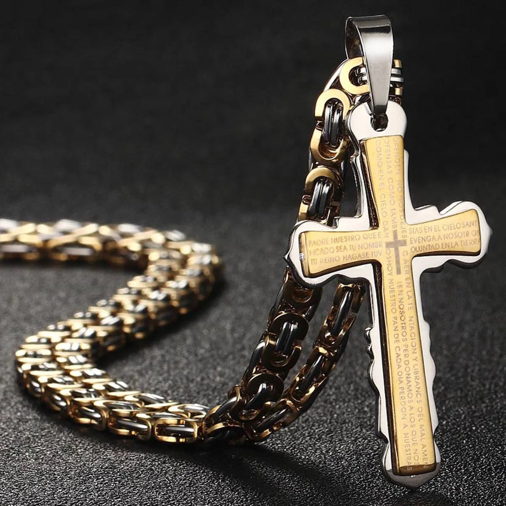 Catholic Bible Cross Byzantine Chain Necklace — Stainless Steel