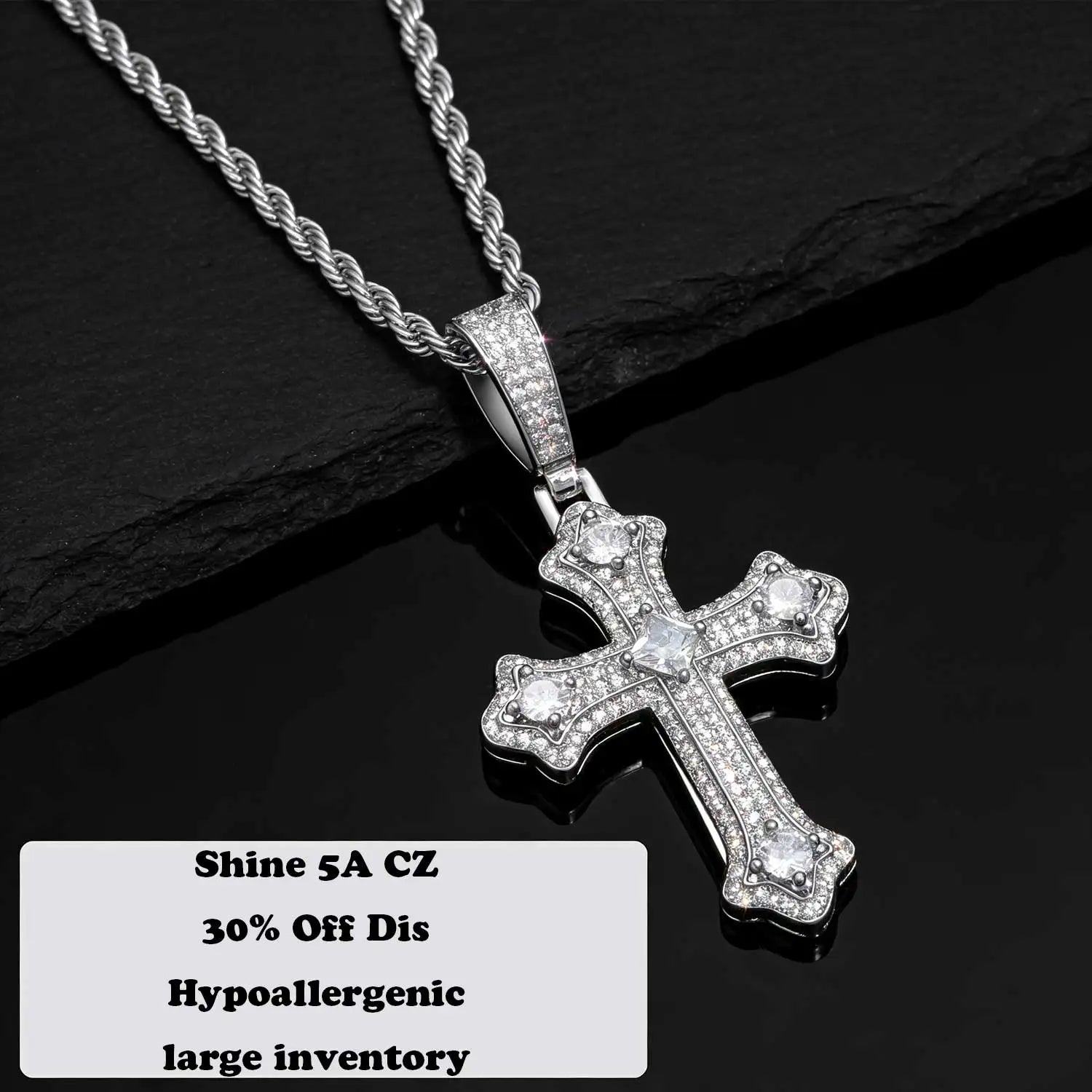 Iced Out Cross Pendant Necklace Jesus CZ