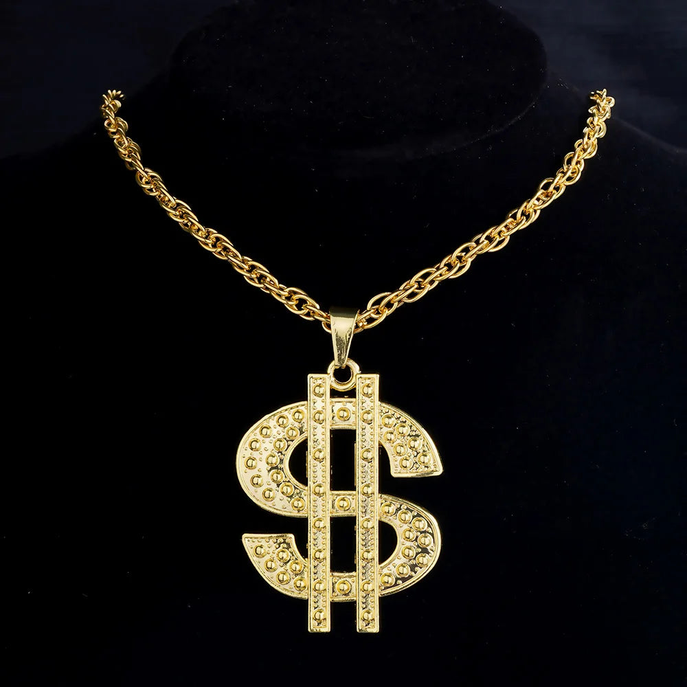 Fashion 18K Golden Plated Hip Hop Rock Necklace Stainless Steel US Dollar Money Sign Pendant Necklace Mens Women