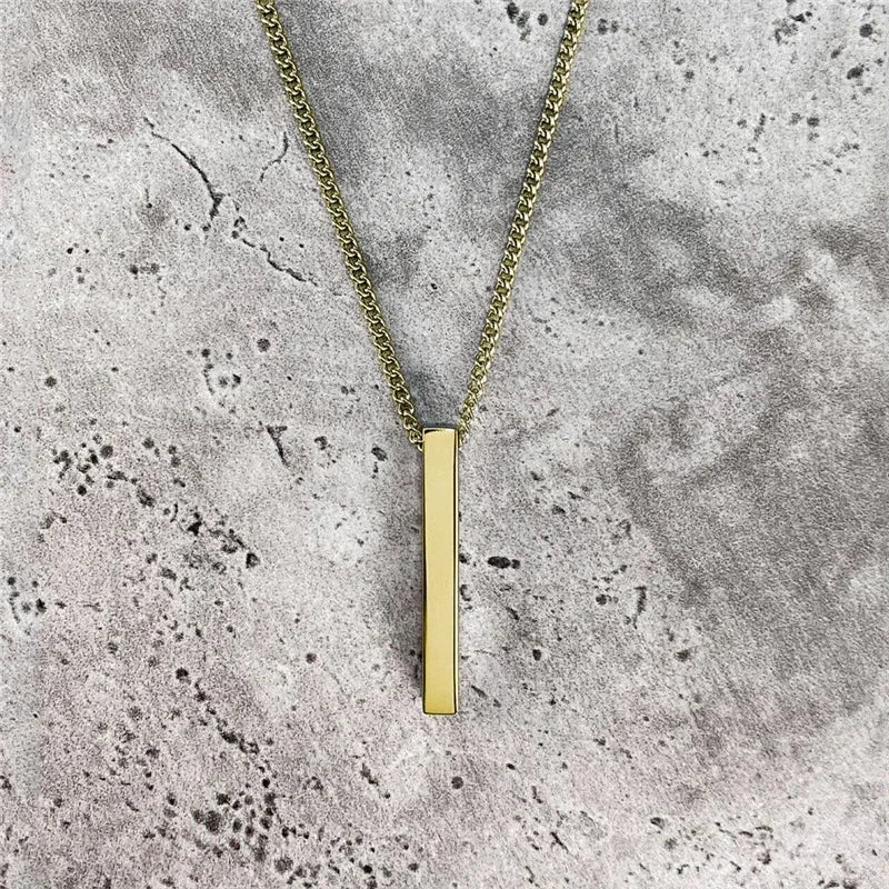 Simple Fashion 3D Vertical Bar Necklaces for Men Minimalist Stainless Steel Geometric Pendant Chain Male Collar Jewelry