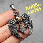 Angel Wing Cross Pendant — Stainless Steel