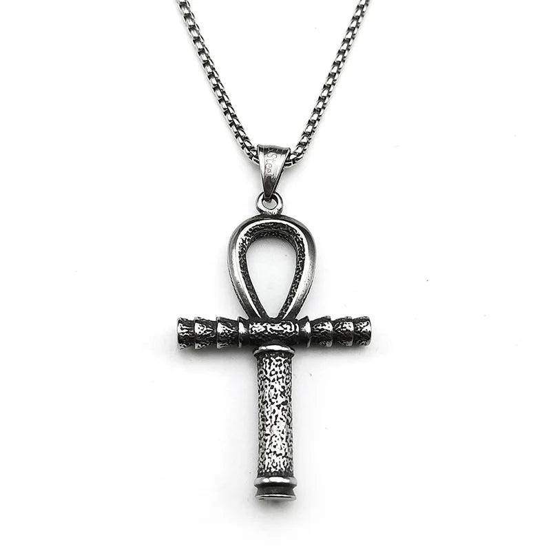 Eye of Ra Ankh Cross Silver Pendant Necklace
