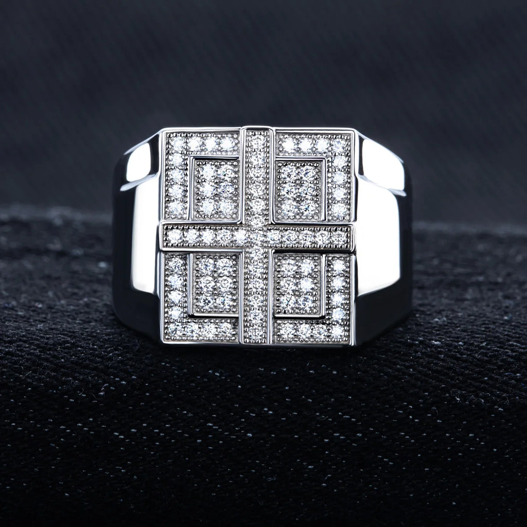 Iced Out Cross Ring — Two-Tone Silver Gold