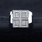 Iced Out Cross Ring — Two-Tone Silver Gold