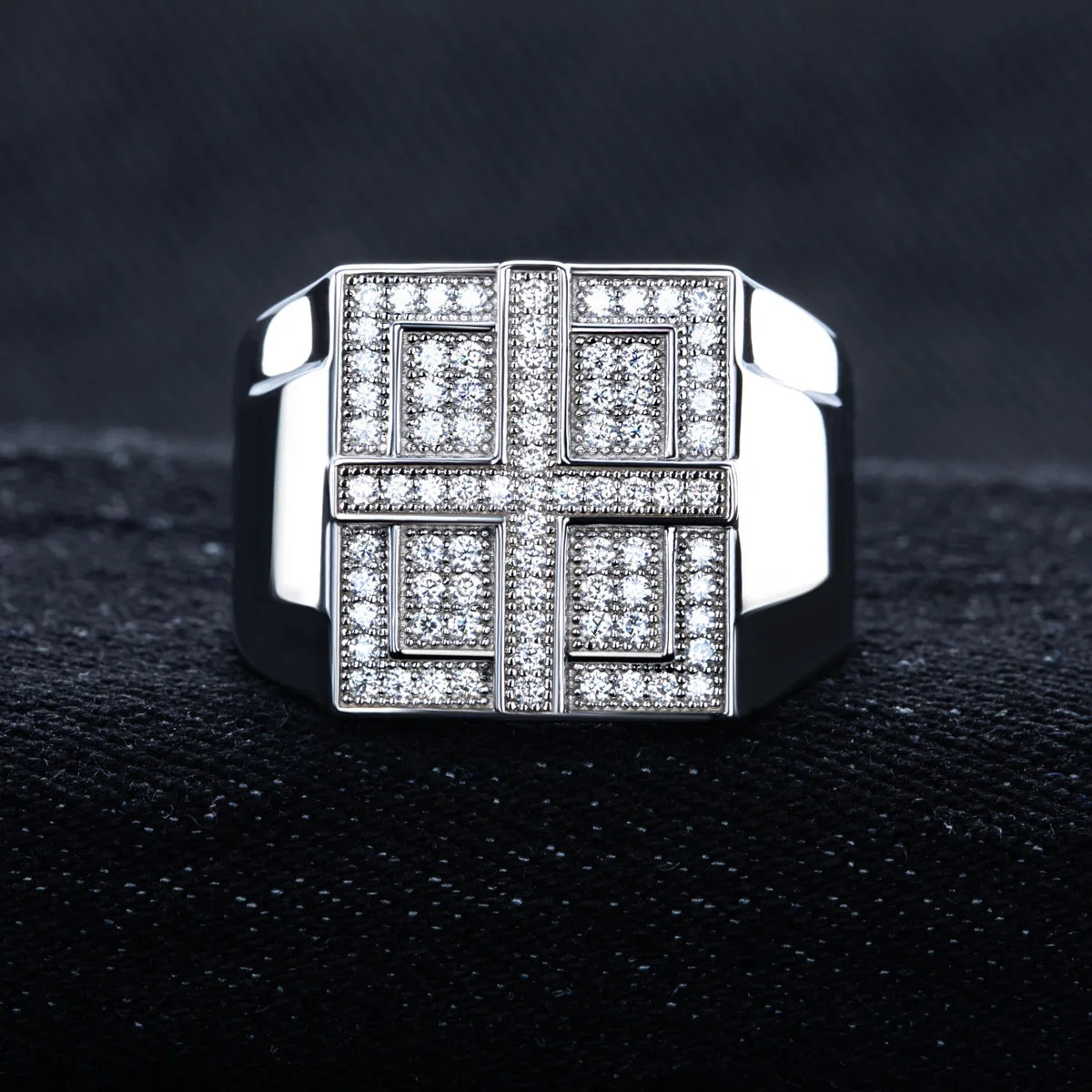 Iced Out Cross Ring — Two-Tone Silver Gold