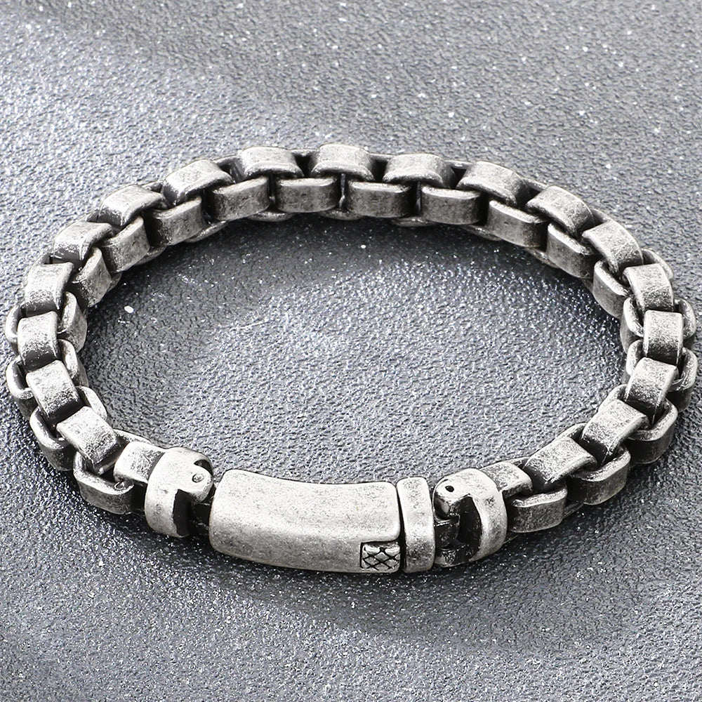 Vintage Cool 316L Stainless Steel Bracelet for Man 8MM Width Box Link Chain Cuff Bangle Classy Mens Boys Birthday