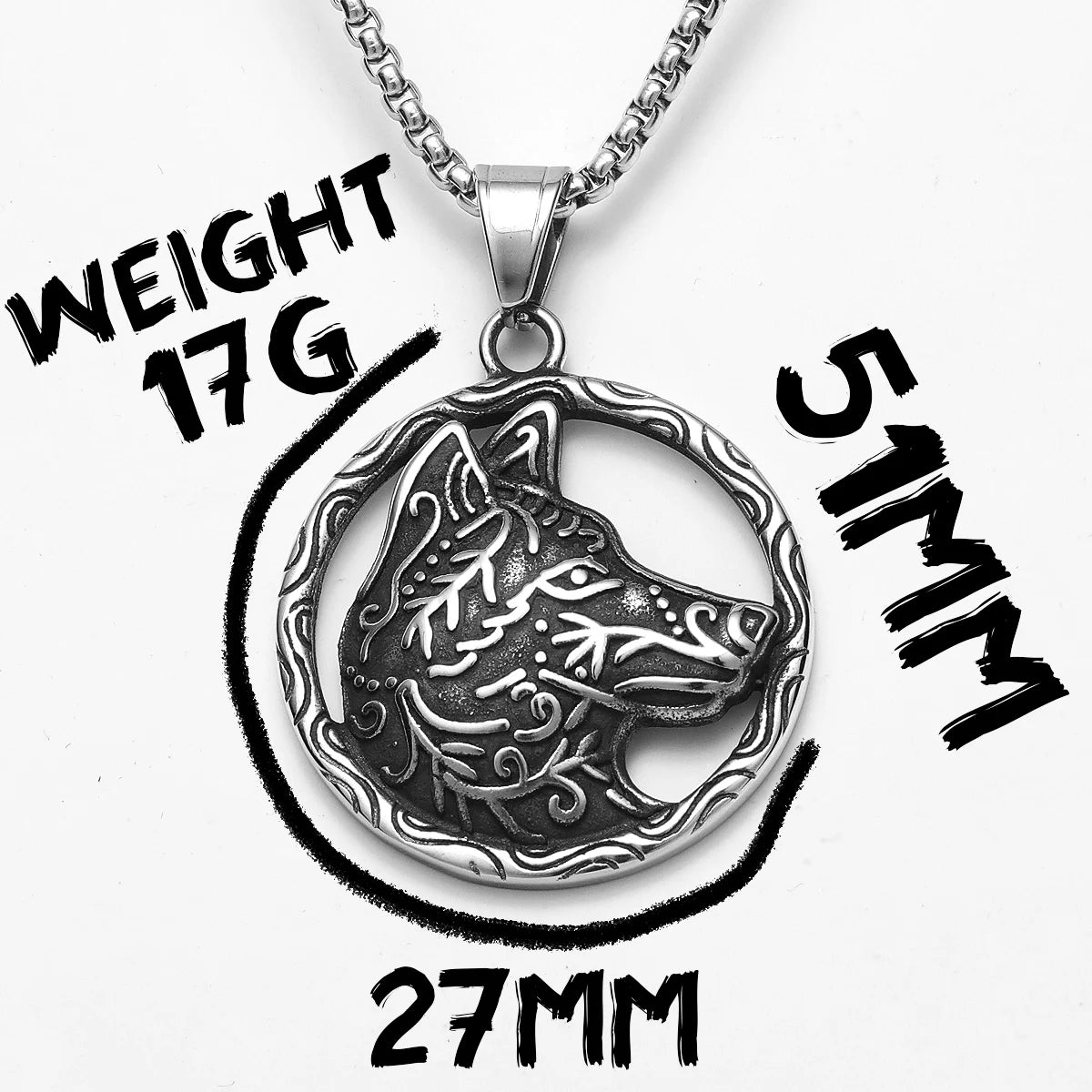 Wolf Head Carving Pendant Necklace Stainless Steel