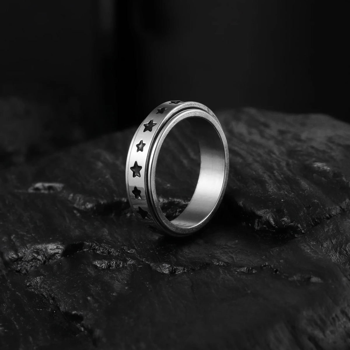 6MM Silver Color Stainless Steel Rotatable Star Rings For Men Women Trendy Male Stylish Punk Metal Ring Spinner Jewelry