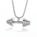 Cool Titanium Steel Dumbbell Pendant Necklace Barbell Fitness Pendant Men and Women Leisure Sports Punk Jewelry