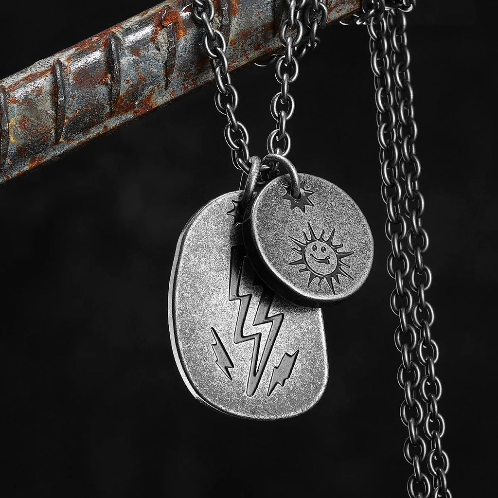 Retro Lightning Pray Tag Stainless Steel Men Necklaces Pendant Chain Punk for Women Fashion Jewelry Gifts Wholesale Dropshiping