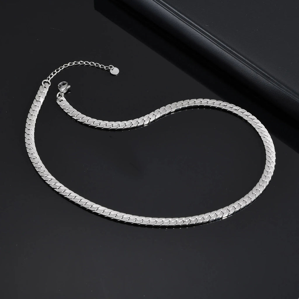 Flat Cuban Chain Choker Necklace — Stainless Steel