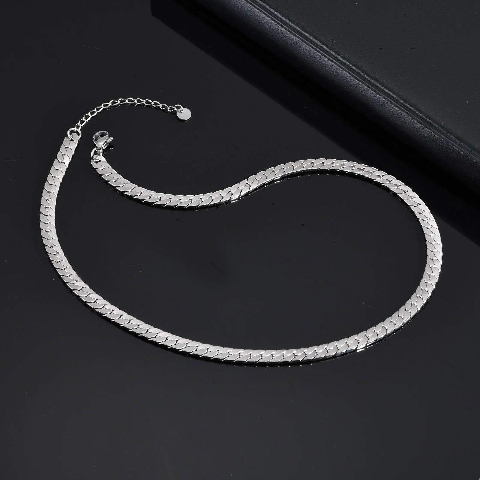 Flat Cuban Chain Choker Necklace — Stainless Steel
