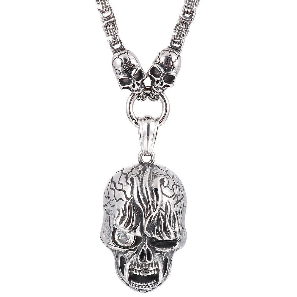 Punk Skull Head Pendants Necklaces for Men Stainless Steel Men's Pendant Necklace With 45--72CM Long Chain Halloween