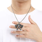 Stainless Steel Viking Axe Pendant Necklace for Men Vintage Norse Double Axe Wolf Head Amulet Necklaces Punk Gothic