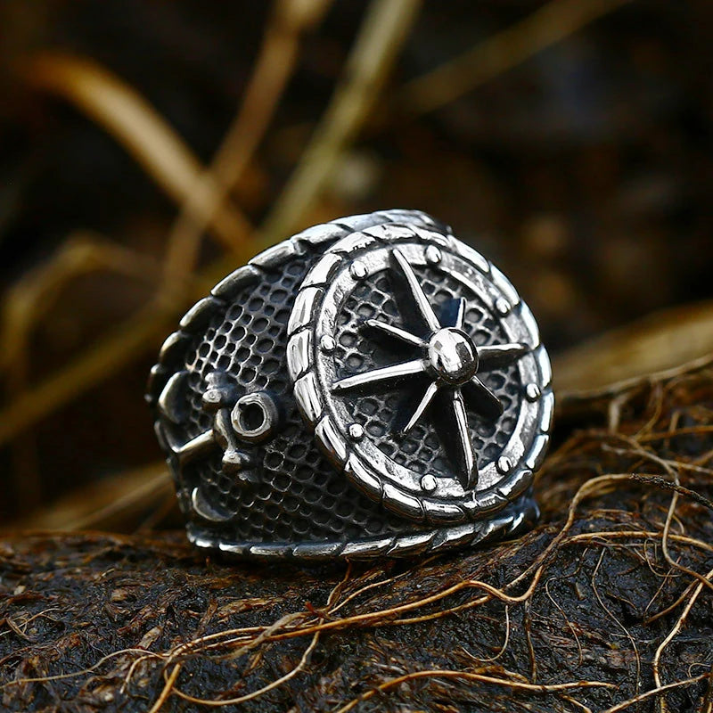 New Creative Stainless Steel Viking Warrior Double Axe Ring for Men Fashion Punk Hip Hop Party Jewelry