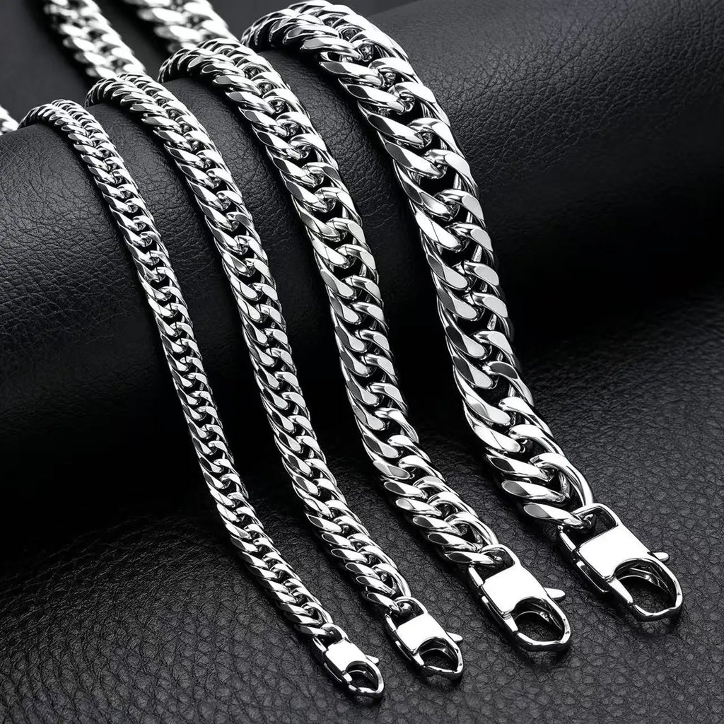Waterproof Stainless Steel Square Lock Cuban Link Chain Necklace For Men Punk Thick Heavy Chain Jewelry 8/10/12/14MM