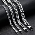 Waterproof Stainless Steel Square Lock Cuban Link Chain Necklace For Men Punk Thick Heavy Chain Jewelry 8/10/12/14MM