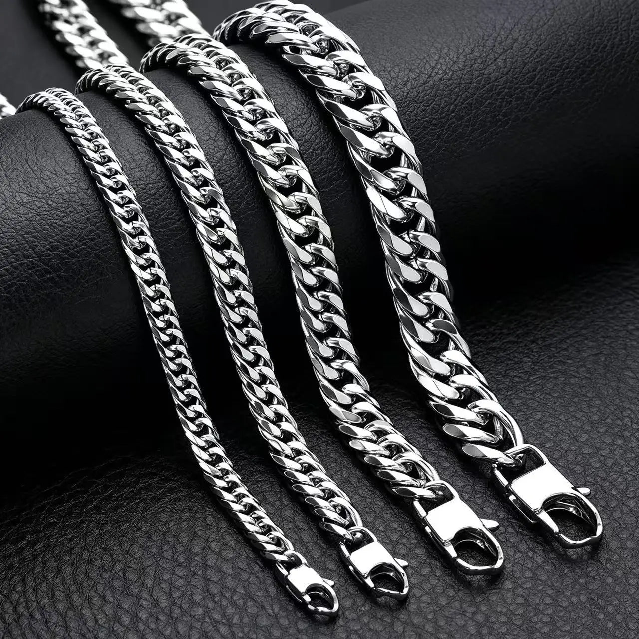 Waterproof Stainless Steel Square Lock Cuban Link Chain Necklace For Men Punk Thick Heavy Chain Jewelry 8/10/12/14MM